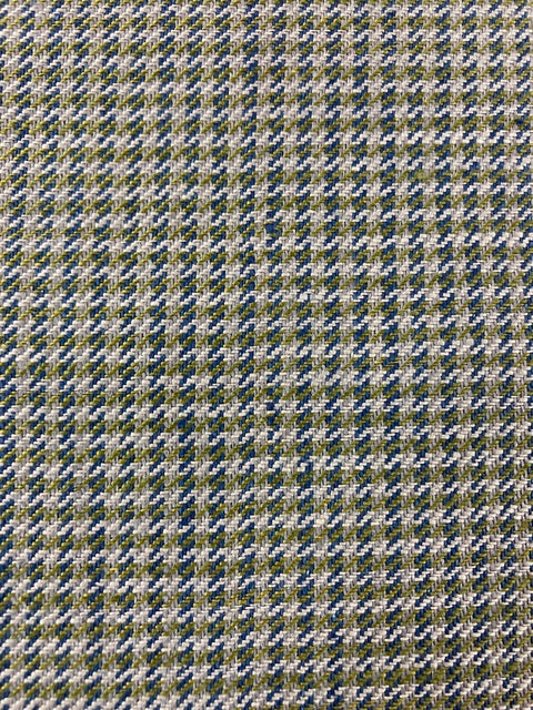 Linen - Houndstooth Plaid - Green / Blue