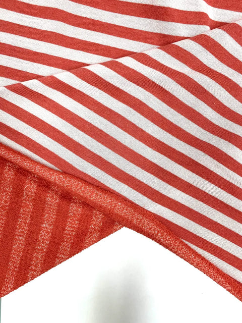 French Terry Stripe - Poppy/White