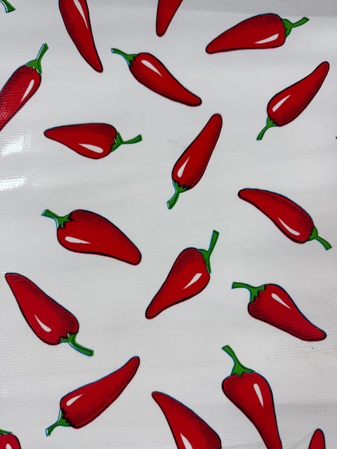 Oilcloth - Chilis - Red on White